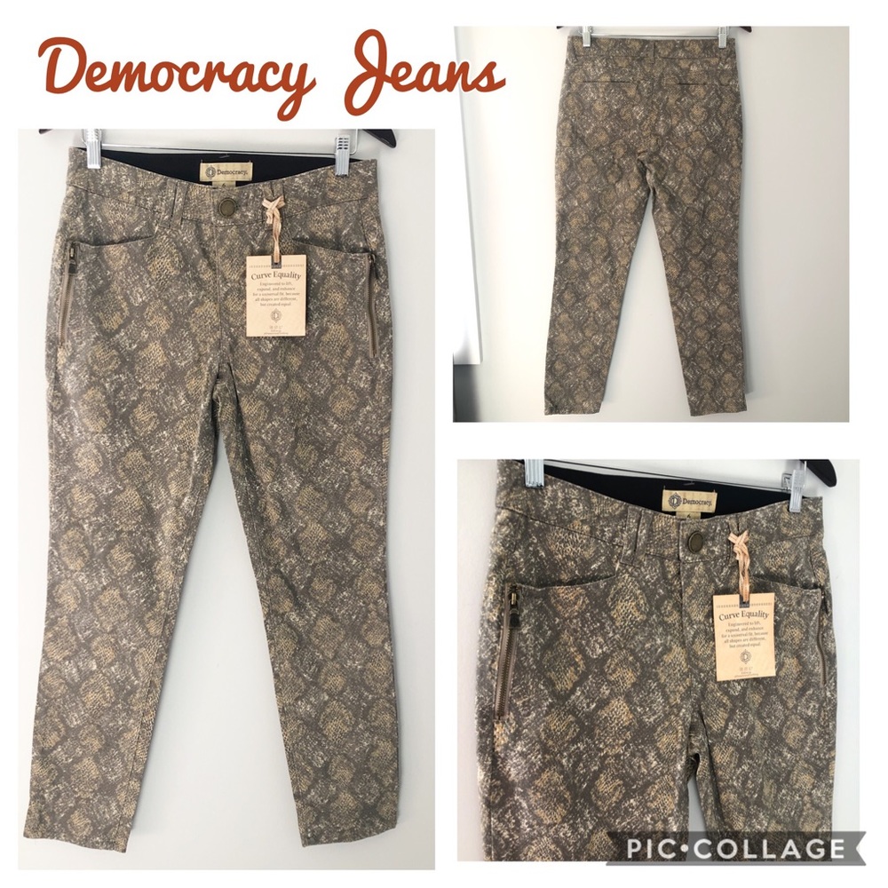 Democracy Skinny Jeans in Metallic Snake Print - Gold and Brown